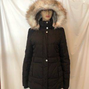 Black Winter Jacket with Faux Fur Hood